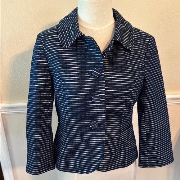 Ann Taylor Blue Striped 3/4 Sleeve Blazer (sz 4) - Picture 1 of 8